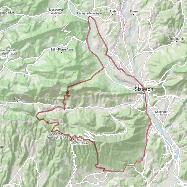 Miniatuurkaart van de fietsinspiratie "Gravelavontuur rond Laragne-Montéglin" in Provence-Alpes-Côte d’Azur, France. Gemaakt door de Tarmacs.app fietsrouteplanner