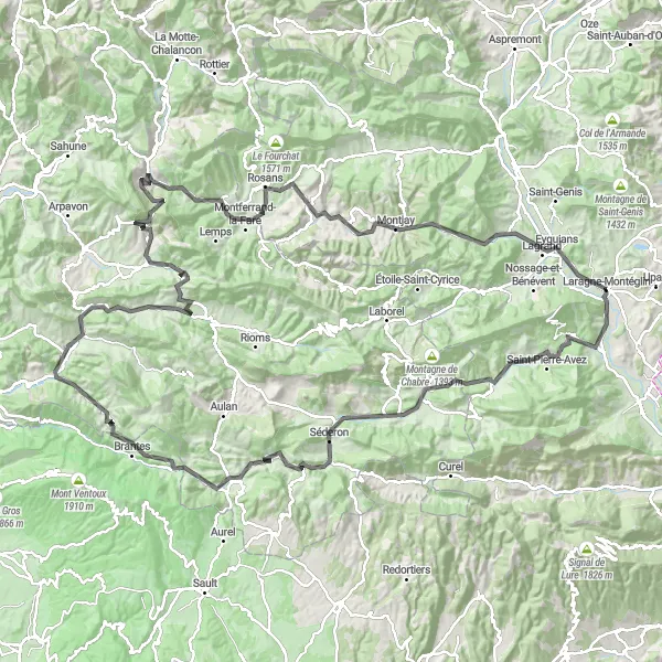 Miniatua del mapa de inspiración ciclista "Ruta en Carretera Gorges de la Méouge" en Provence-Alpes-Côte d’Azur, France. Generado por Tarmacs.app planificador de rutas ciclistas