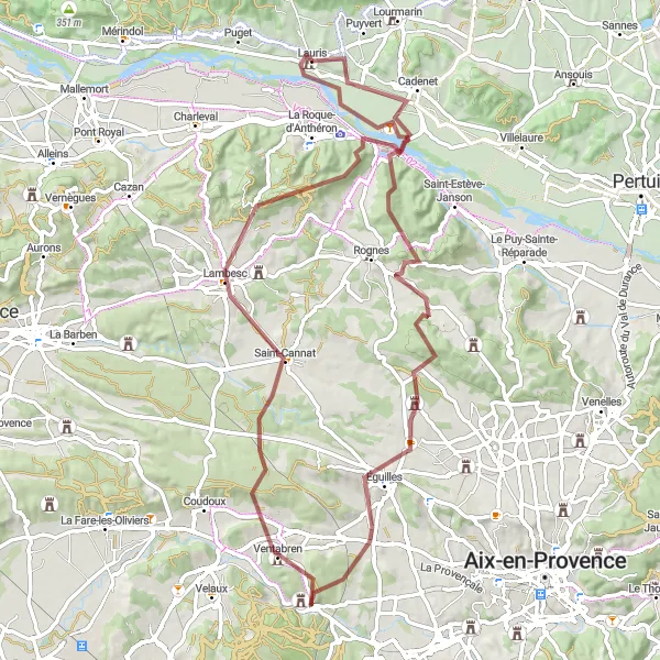 Miniatua del mapa de inspiración ciclista "Ruta de Ciclismo a Pié Fouquet y Lambesc" en Provence-Alpes-Côte d’Azur, France. Generado por Tarmacs.app planificador de rutas ciclistas