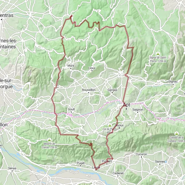 Miniatua del mapa de inspiración ciclista "Ruta por los pueblos de Luberon en Gravel" en Provence-Alpes-Côte d’Azur, France. Generado por Tarmacs.app planificador de rutas ciclistas
