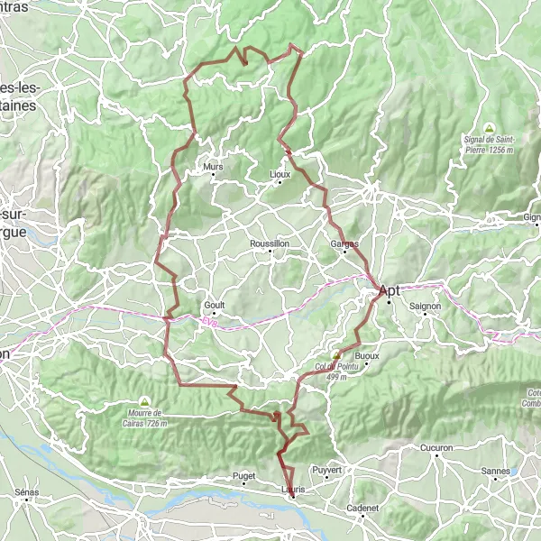 Miniatura mapy "Trasa gravelowa do Château de Gordes" - trasy rowerowej w Provence-Alpes-Côte d’Azur, France. Wygenerowane przez planer tras rowerowych Tarmacs.app