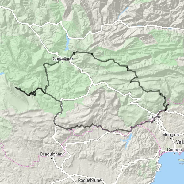 Map miniature of "The Mazure Route" cycling inspiration in Provence-Alpes-Côte d’Azur, France. Generated by Tarmacs.app cycling route planner