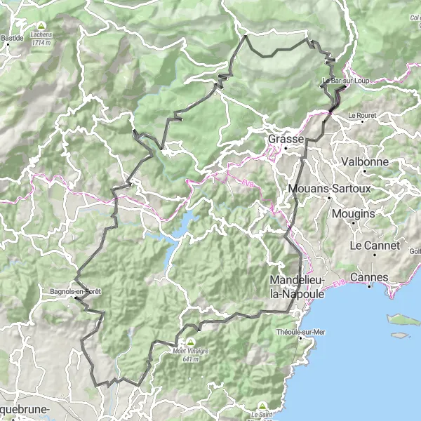 Miniatura mapy "Trasa Road z łącznym przewyższeniem 2606 m" - trasy rowerowej w Provence-Alpes-Côte d’Azur, France. Wygenerowane przez planer tras rowerowych Tarmacs.app