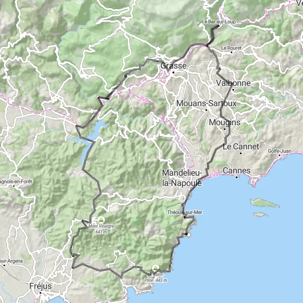 Map miniature of "Coastal Adventure" cycling inspiration in Provence-Alpes-Côte d’Azur, France. Generated by Tarmacs.app cycling route planner