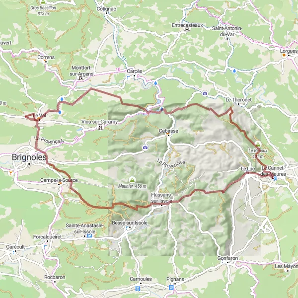 Mapa miniatúra "Gravelová cyklistická trasa cez údolie" cyklistická inšpirácia v Provence-Alpes-Côte d’Azur, France. Vygenerované cyklistickým plánovačom trás Tarmacs.app
