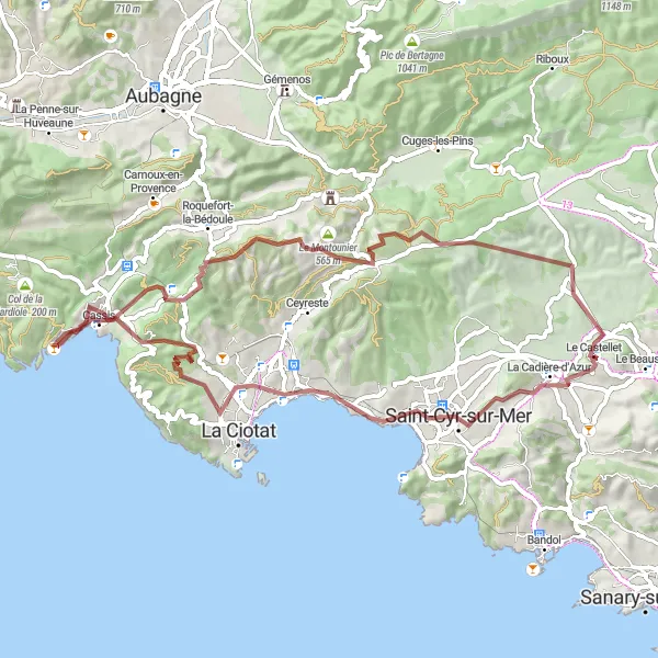 Mapa miniatúra "Gravel Route from Le Castellet to Cassis via Saint-Cyr-sur-Mer" cyklistická inšpirácia v Provence-Alpes-Côte d’Azur, France. Vygenerované cyklistickým plánovačom trás Tarmacs.app