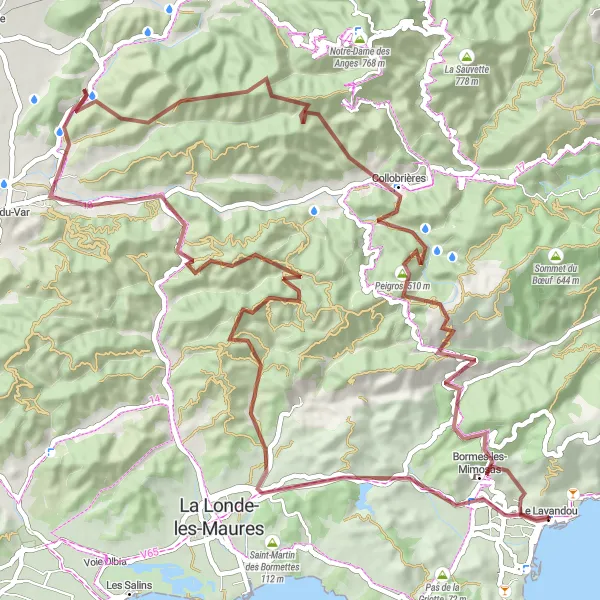 Mapa miniatúra "Gravel La Verrerie Circuit" cyklistická inšpirácia v Provence-Alpes-Côte d’Azur, France. Vygenerované cyklistickým plánovačom trás Tarmacs.app