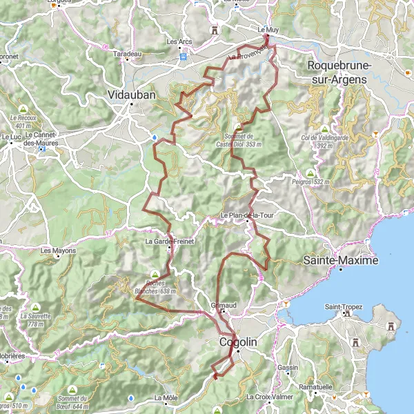 Mapa miniatúra "Gravel Cyklocesta cez Sommet de Castel Diol" cyklistická inšpirácia v Provence-Alpes-Côte d’Azur, France. Vygenerované cyklistickým plánovačom trás Tarmacs.app