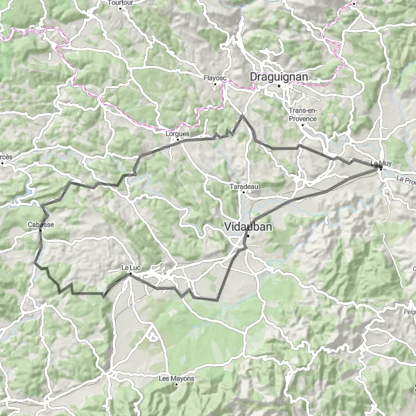 Zemljevid v pomanjšavi "Kolesarska pot Le Cannet-des-Maures" kolesarske inspiracije v Provence-Alpes-Côte d’Azur, France. Generirano z načrtovalcem kolesarskih poti Tarmacs.app