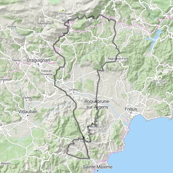 Mapa miniatúra "Výzva okolo Le Plan-de-la-Tour" cyklistická inšpirácia v Provence-Alpes-Côte d’Azur, France. Vygenerované cyklistickým plánovačom trás Tarmacs.app