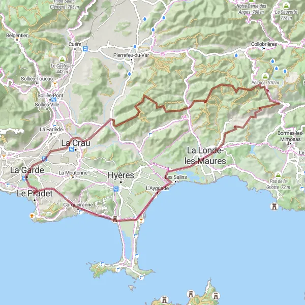 Miniatua del mapa de inspiración ciclista "Aventura Gravel por los Alpes Marítimos" en Provence-Alpes-Côte d’Azur, France. Generado por Tarmacs.app planificador de rutas ciclistas