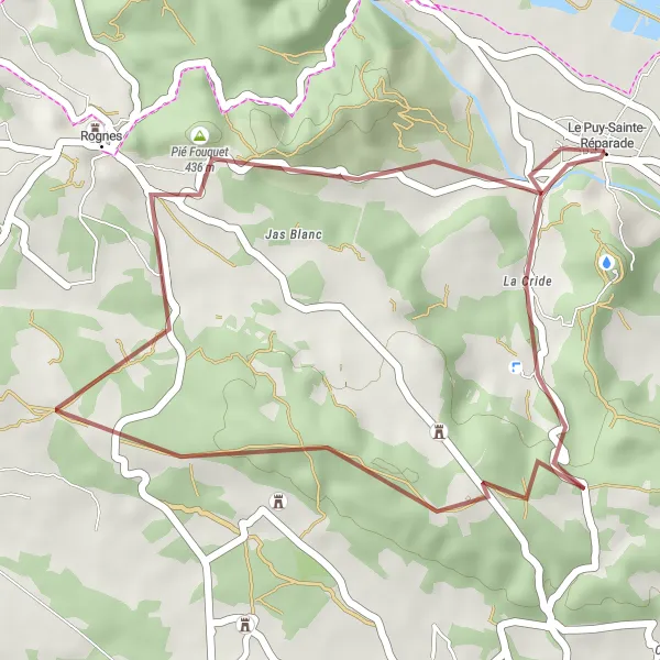 Mapa miniatúra "Gravelový okruh so stúpaním" cyklistická inšpirácia v Provence-Alpes-Côte d’Azur, France. Vygenerované cyklistickým plánovačom trás Tarmacs.app