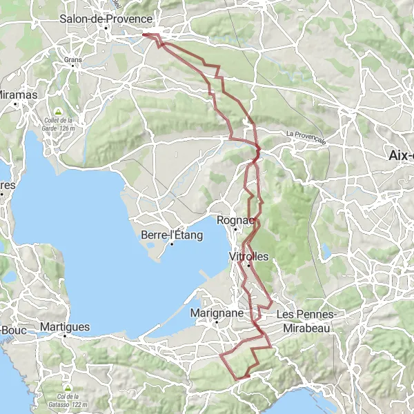 Miniaturní mapa "Gravel cyklotrasa Vitrolles - Le Rove" inspirace pro cyklisty v oblasti Provence-Alpes-Côte d’Azur, France. Vytvořeno pomocí plánovače tras Tarmacs.app