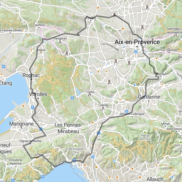 Miniaturekort af cykelinspirationen "Landevejscykelrute til Le Rove" i Provence-Alpes-Côte d’Azur, France. Genereret af Tarmacs.app cykelruteplanlægger