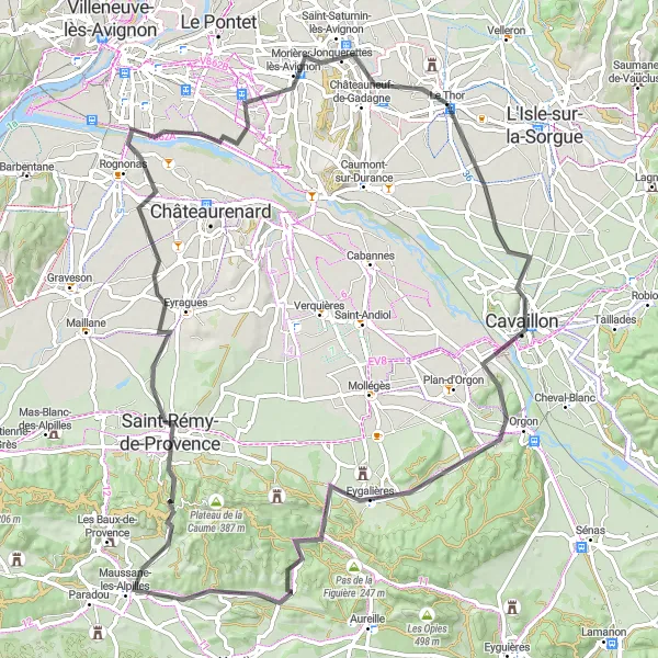 Miniaturekort af cykelinspirationen "Cykeloplevelser i Alpilles og Saint-Saturnin-lès-Avignon" i Provence-Alpes-Côte d’Azur, France. Genereret af Tarmacs.app cykelruteplanlægger