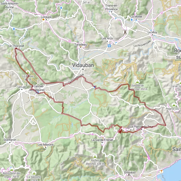 Karten-Miniaturansicht der Radinspiration "Gravel-Abenteuer um Le Thoronet" in Provence-Alpes-Côte d’Azur, France. Erstellt vom Tarmacs.app-Routenplaner für Radtouren