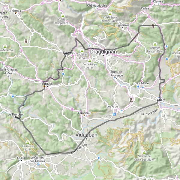 Karten-Miniaturansicht der Radinspiration "Radtour zum Le Muy und Vidauban" in Provence-Alpes-Côte d’Azur, France. Erstellt vom Tarmacs.app-Routenplaner für Radtouren