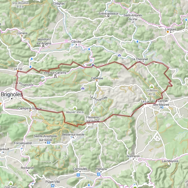 Mapa miniatúra "Gravel Trasa S Výhľadom na Bari du Vieux Cannet" cyklistická inšpirácia v Provence-Alpes-Côte d’Azur, France. Vygenerované cyklistickým plánovačom trás Tarmacs.app