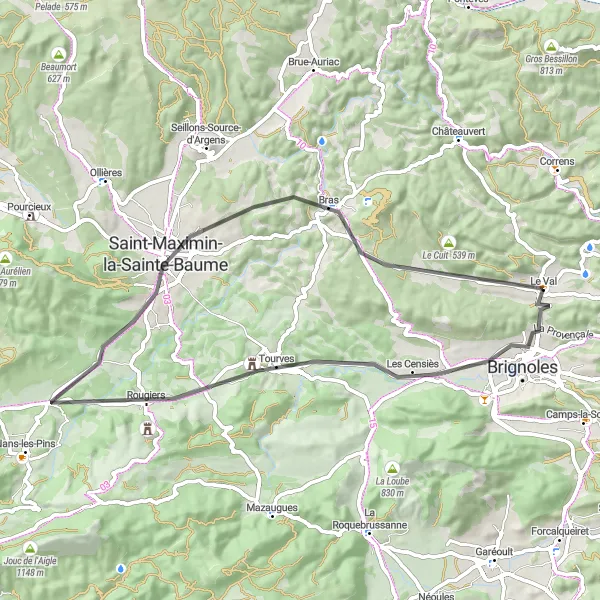 Miniatuurkaart van de fietsinspiratie "Wegroute rond Brignoles en Saint-Maximin" in Provence-Alpes-Côte d’Azur, France. Gemaakt door de Tarmacs.app fietsrouteplanner