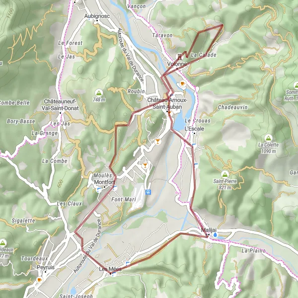 Map miniature of "Les Mées Clifftop Loop" cycling inspiration in Provence-Alpes-Côte d’Azur, France. Generated by Tarmacs.app cycling route planner