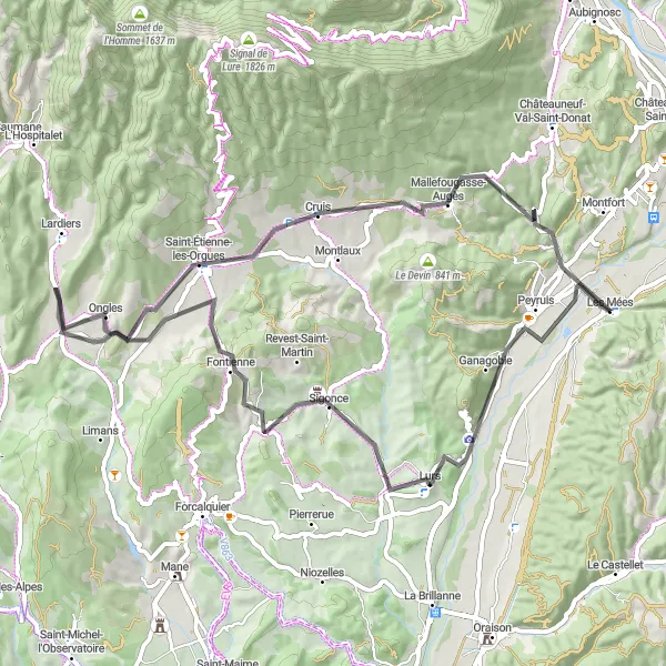 Map miniature of "Countryside Road Adventure" cycling inspiration in Provence-Alpes-Côte d’Azur, France. Generated by Tarmacs.app cycling route planner