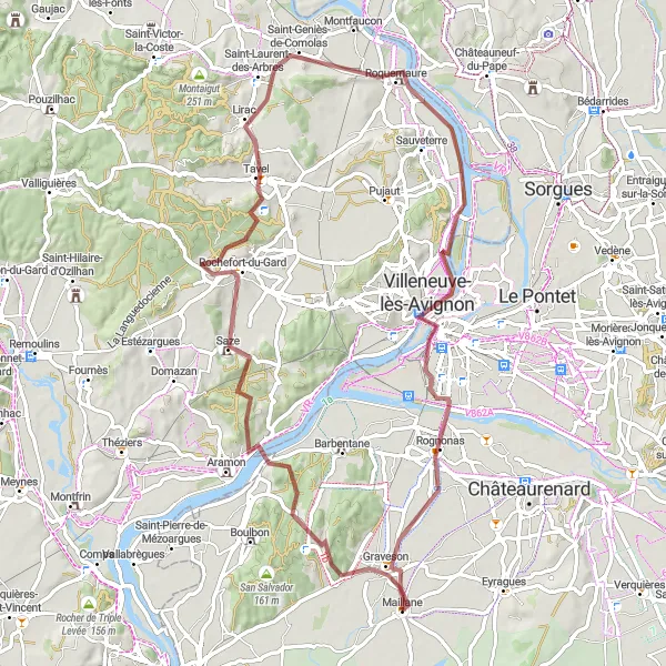 Zemljevid v pomanjšavi "Gorsko kolesarjenje po Provanse" kolesarske inspiracije v Provence-Alpes-Côte d’Azur, France. Generirano z načrtovalcem kolesarskih poti Tarmacs.app