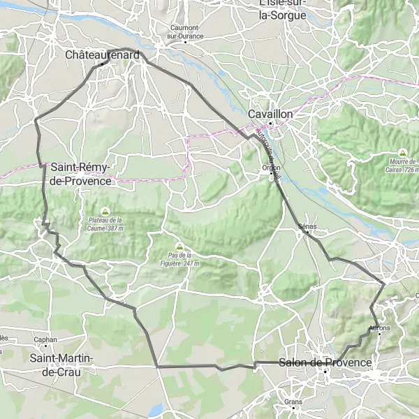 Zemljevid v pomanjšavi "Pustolovska kolesarska pot skozi Provanso" kolesarske inspiracije v Provence-Alpes-Côte d’Azur, France. Generirano z načrtovalcem kolesarskih poti Tarmacs.app