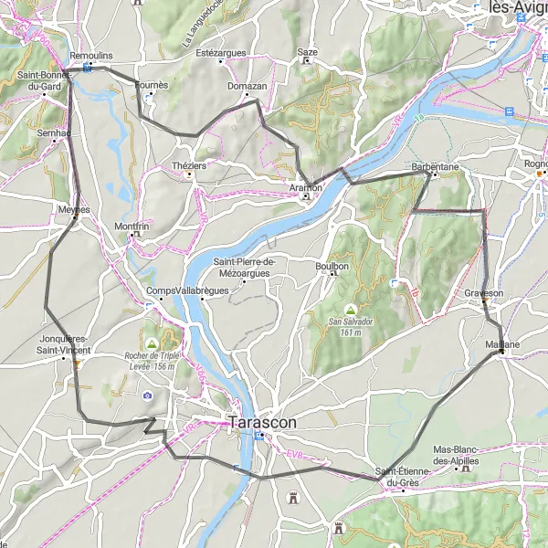 Miniatuurkaart van de fietsinspiratie "Cultuur en Natuur rond Aramon" in Provence-Alpes-Côte d’Azur, France. Gemaakt door de Tarmacs.app fietsrouteplanner