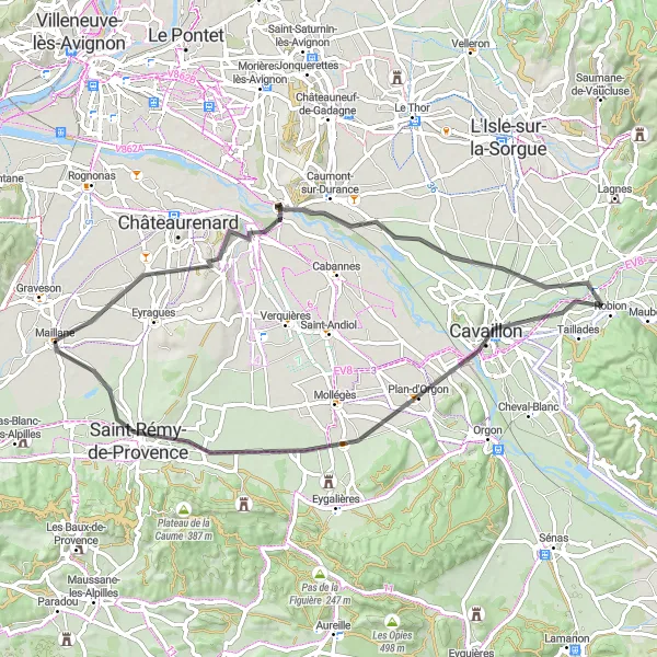 Miniaturní mapa "Historický okruh Noves - Maillane" inspirace pro cyklisty v oblasti Provence-Alpes-Côte d’Azur, France. Vytvořeno pomocí plánovače tras Tarmacs.app