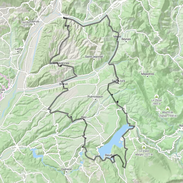 Mapa miniatúra "Prírodné úžitky" cyklistická inšpirácia v Provence-Alpes-Côte d’Azur, France. Vygenerované cyklistickým plánovačom trás Tarmacs.app