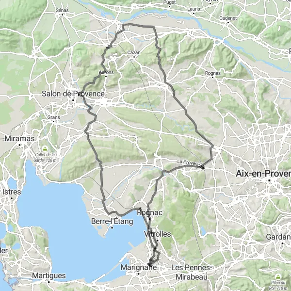 Miniaturní mapa "Road Route od Hôtel de Ville" inspirace pro cyklisty v oblasti Provence-Alpes-Côte d’Azur, France. Vytvořeno pomocí plánovače tras Tarmacs.app