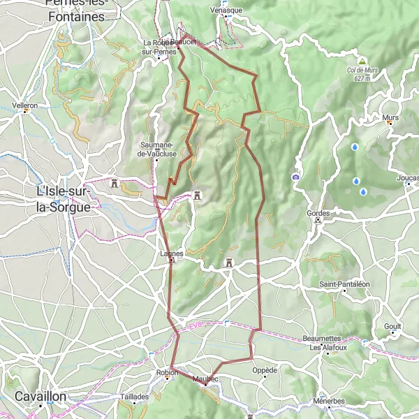 Map miniature of "Exploring Provençal Beauty on Gravel" cycling inspiration in Provence-Alpes-Côte d’Azur, France. Generated by Tarmacs.app cycling route planner