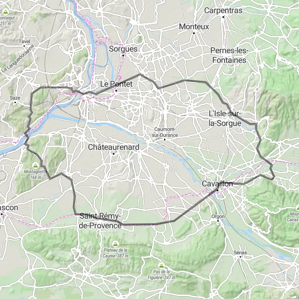 Miniatua del mapa de inspiración ciclista "Ruta de carretera a Saint-Rémy-de-Provence y Montagne de Frigolet" en Provence-Alpes-Côte d’Azur, France. Generado por Tarmacs.app planificador de rutas ciclistas