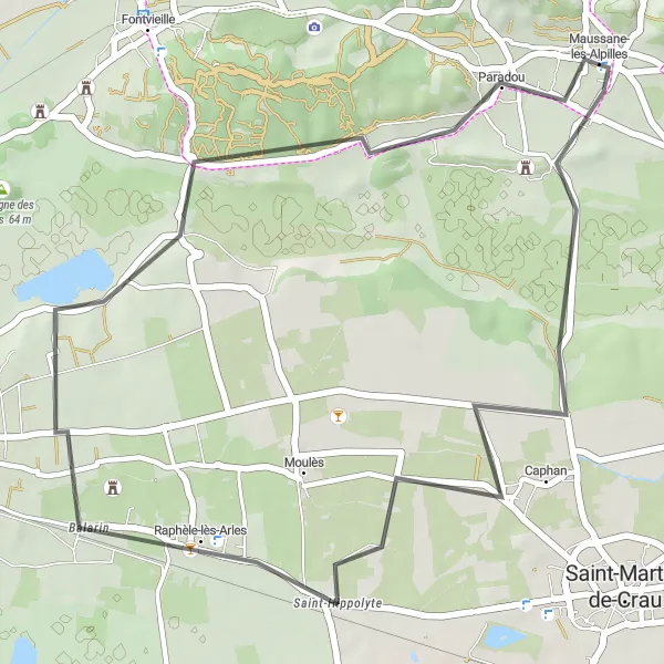 Kartminiatyr av "Scenic roadtrip till Raphèle-lès-Arles" cykelinspiration i Provence-Alpes-Côte d’Azur, France. Genererad av Tarmacs.app cykelruttplanerare