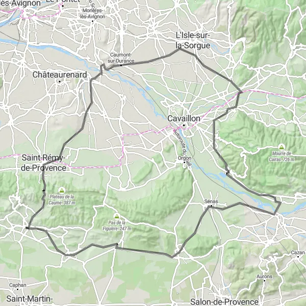 Miniatua del mapa de inspiración ciclista "Ruta de los Alpilles y Alrededores" en Provence-Alpes-Côte d’Azur, France. Generado por Tarmacs.app planificador de rutas ciclistas