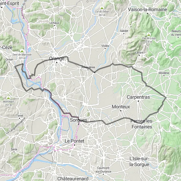 Miniatura mapy "Długa trasa przez malownicze tereny i historyczne miejsca" - trasy rowerowej w Provence-Alpes-Côte d’Azur, France. Wygenerowane przez planer tras rowerowych Tarmacs.app