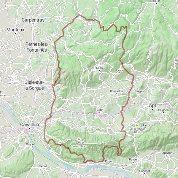 Miniaturní mapa "Gravel Roche du Cire Circuit" inspirace pro cyklisty v oblasti Provence-Alpes-Côte d’Azur, France. Vytvořeno pomocí plánovače tras Tarmacs.app