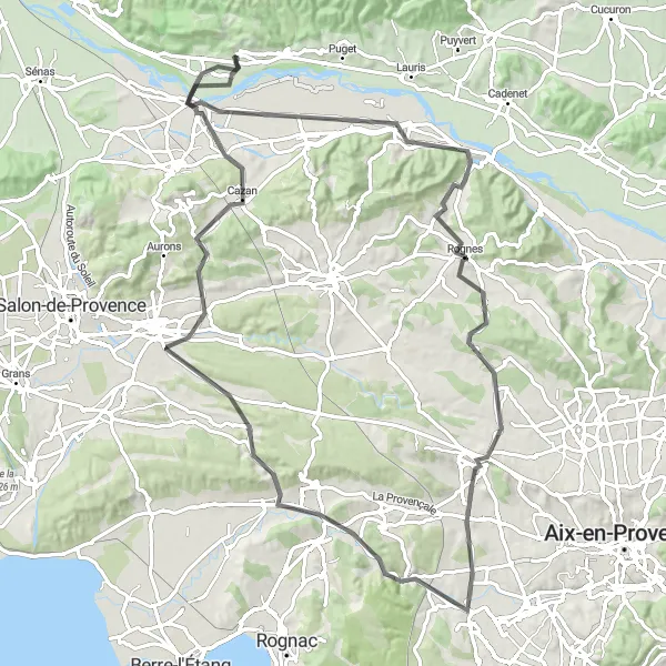 Map miniature of "The Roque-d'Anthéron Loop" cycling inspiration in Provence-Alpes-Côte d’Azur, France. Generated by Tarmacs.app cycling route planner