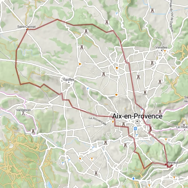 Miniatua del mapa de inspiración ciclista "Ruta de Grava por Jas de Bouffan y el Terreno de los Pintores" en Provence-Alpes-Côte d’Azur, France. Generado por Tarmacs.app planificador de rutas ciclistas
