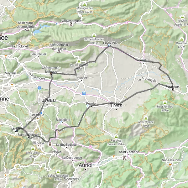 Miniatuurkaart van de fietsinspiratie "Tour rondom Mimet en omgeving" in Provence-Alpes-Côte d’Azur, France. Gemaakt door de Tarmacs.app fietsrouteplanner