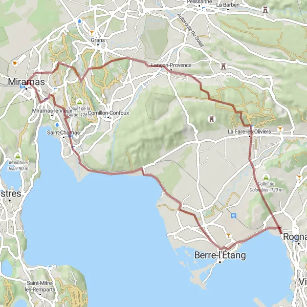 Miniaturní mapa "Kolo po Provence: Okružní trasa provensálskými vesnicemi" inspirace pro cyklisty v oblasti Provence-Alpes-Côte d’Azur, France. Vytvořeno pomocí plánovače tras Tarmacs.app
