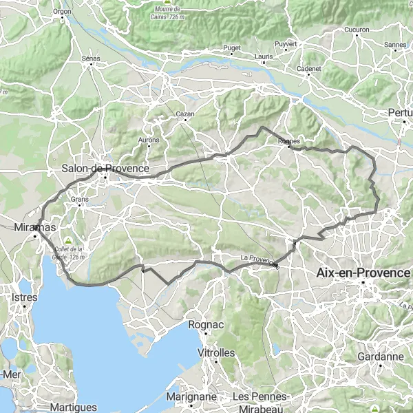 Miniaturní mapa "Road: Tartagu - Saint-Chamas - Ventabren" inspirace pro cyklisty v oblasti Provence-Alpes-Côte d’Azur, France. Vytvořeno pomocí plánovače tras Tarmacs.app