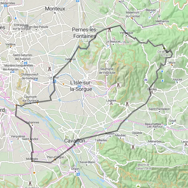 Karten-Miniaturansicht der Radinspiration "Rundfahrt über 89 km von Mollégès" in Provence-Alpes-Côte d’Azur, France. Erstellt vom Tarmacs.app-Routenplaner für Radtouren
