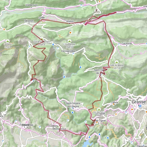 Zemljevid v pomanjšavi "Pustolovščina po hribih okoli Montauroux" kolesarske inspiracije v Provence-Alpes-Côte d’Azur, France. Generirano z načrtovalcem kolesarskih poti Tarmacs.app