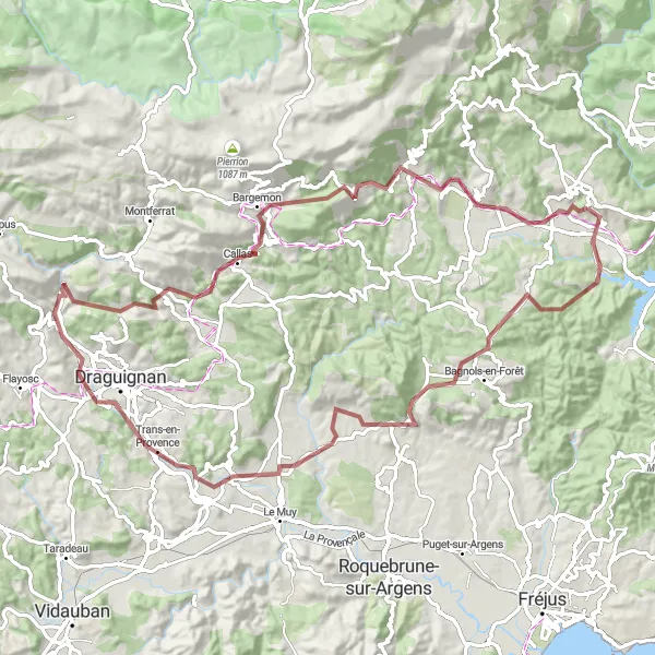 Miniaturní mapa "Gravel cyklotrasa Montauroux - La Haute Carpenée" inspirace pro cyklisty v oblasti Provence-Alpes-Côte d’Azur, France. Vytvořeno pomocí plánovače tras Tarmacs.app