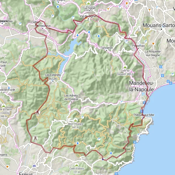 Miniaturekort af cykelinspirationen "Montauroux til Théoule-sur-Mer Cykelrute" i Provence-Alpes-Côte d’Azur, France. Genereret af Tarmacs.app cykelruteplanlægger