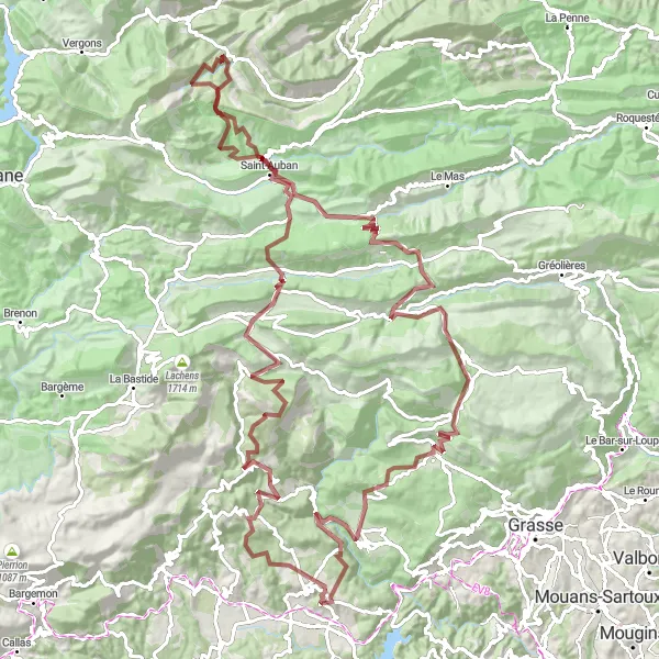 Mapa miniatúra "Gravel kolo okolo Montauroux" cyklistická inšpirácia v Provence-Alpes-Côte d’Azur, France. Vygenerované cyklistickým plánovačom trás Tarmacs.app