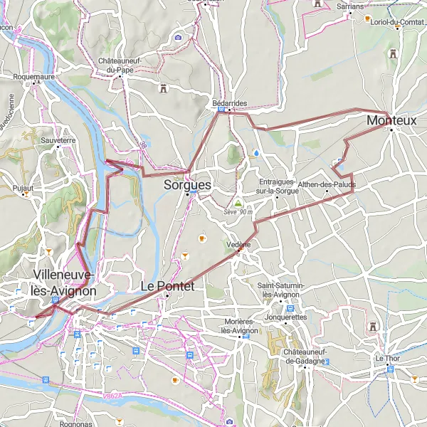 Zemljevid v pomanjšavi "Pustolovščina po brezpotjih v Provansi" kolesarske inspiracije v Provence-Alpes-Côte d’Azur, France. Generirano z načrtovalcem kolesarskih poti Tarmacs.app