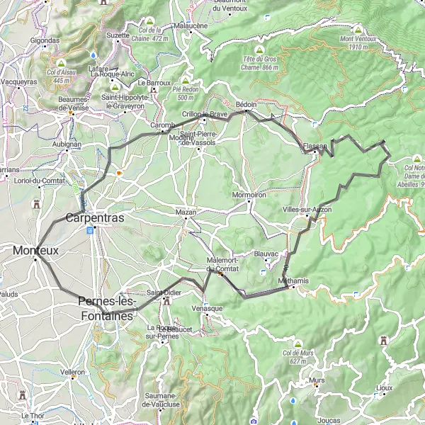 Map miniature of "Crillon-le-Brave Challenge" cycling inspiration in Provence-Alpes-Côte d’Azur, France. Generated by Tarmacs.app cycling route planner