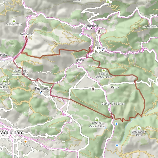 Miniaturní mapa "Gravelový okruh kolem Montferratu" inspirace pro cyklisty v oblasti Provence-Alpes-Côte d’Azur, France. Vytvořeno pomocí plánovače tras Tarmacs.app